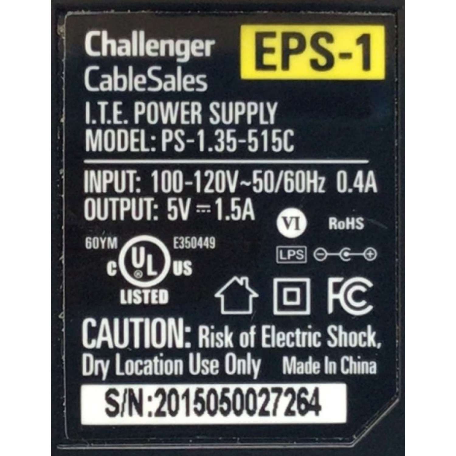 CARGADOR / ADAPTADOR DE FUENTE DE ALIMENTACION CHALLENGER  VCA-VCD / NUMERO DE PARTE PS-1.35-515C / ENTRADA VCA 100-120V~ 50/60HZ, 0.4A / SALIDA VCD 5V 1.5A / EPS-1 COMPATIBLE ( REVISAR EN DESCRIPCON ) / MODELO PS-1.35-515C - Imagen 4